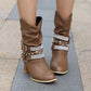 Buckle Design Square Mid Heel Women Knee High Boots