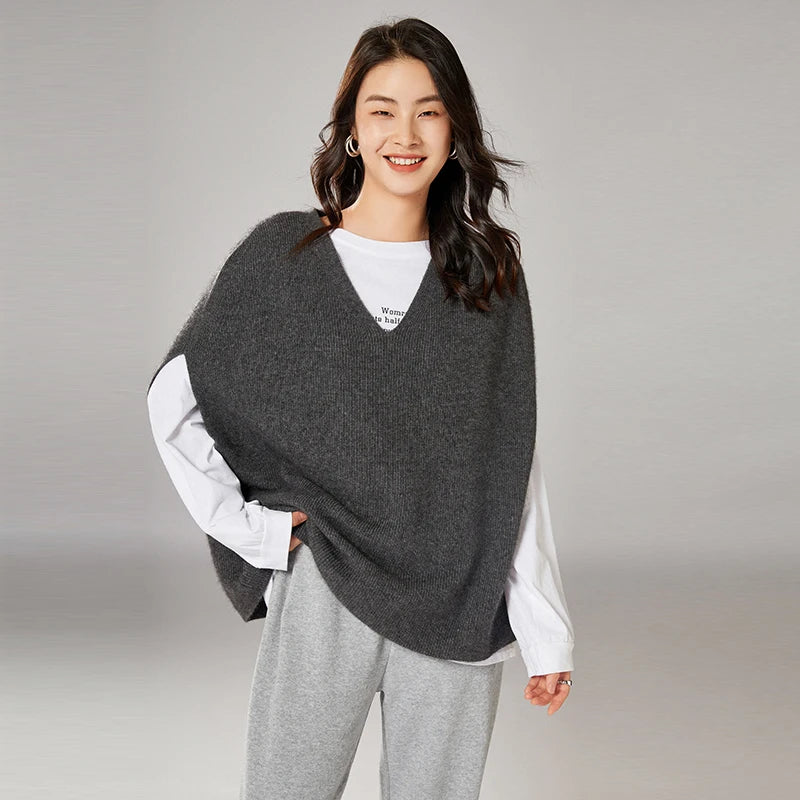 Chic Layering Aesthetic: Oversized V-Neck Knit Sweater Vest