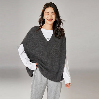 Chic Layering Aesthetic: Oversized V-Neck Knit Sweater Vest