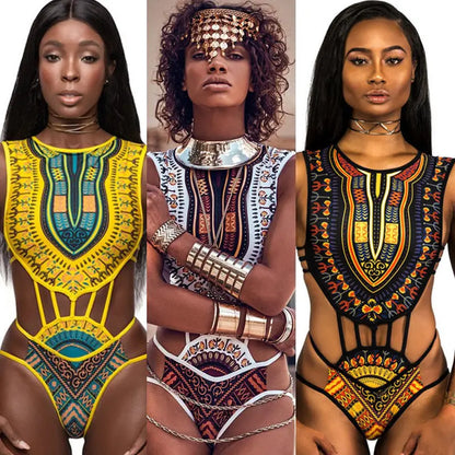 African Backless Style Sexy One Piece Women Bikini Bathing Suits