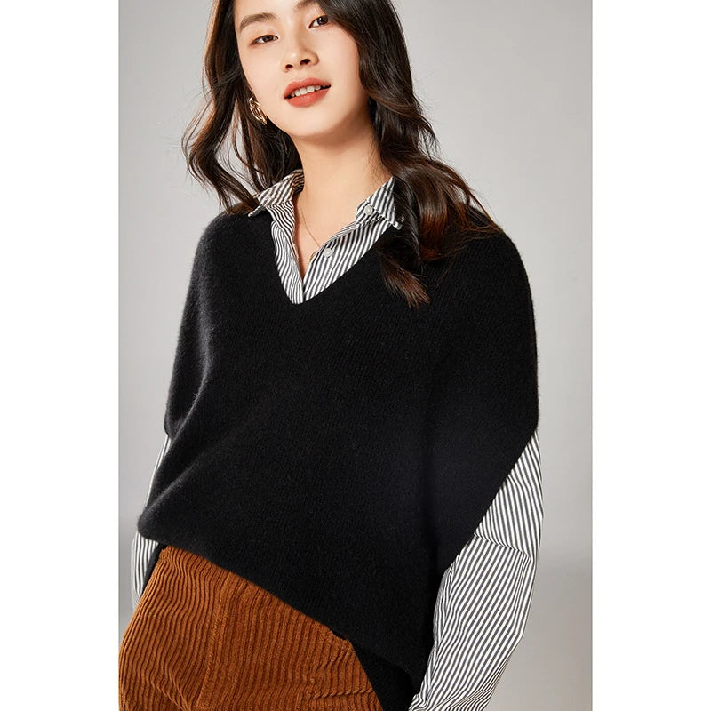 Chic Layering Aesthetic: Oversized V-Neck Knit Sweater Vest