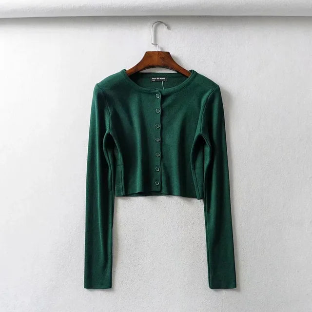 Spring O-Neck Long Sleeve Thin Cropped Sweaters