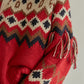 Vintage Red Jacquard Knit Sweater: Long Sleeve, Warm for Autumn/Winter