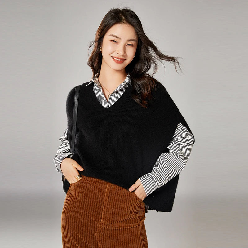 Chic Layering Aesthetic: Oversized V-Neck Knit Sweater Vest