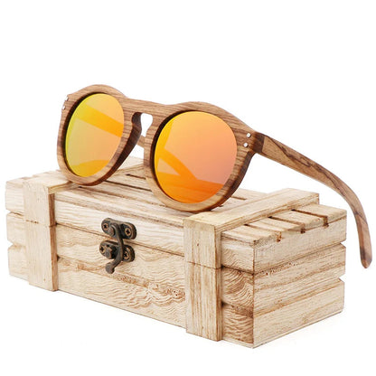 Round Wooden Polarized Sunglasses – UV400 Zebra Wood Sun Glasses
