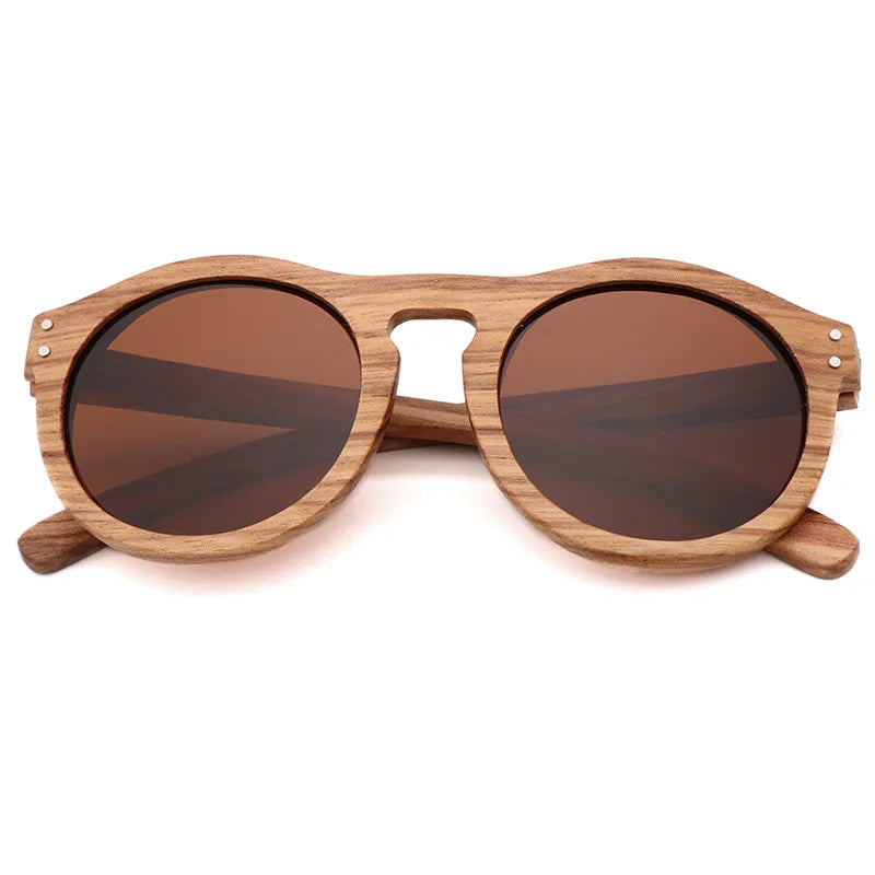 Round Wooden Polarized Sunglasses – UV400 Zebra Wood Sun Glasses