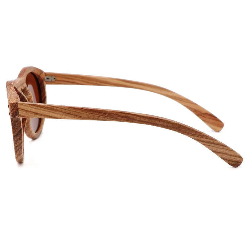Round Wooden Polarized Sunglasses – UV400 Zebra Wood Sun Glasses