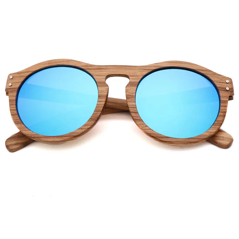 Round Wooden Polarized Sunglasses – UV400 Zebra Wood Sun Glasses