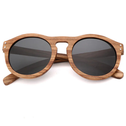 Round Wooden Polarized Sunglasses – UV400 Zebra Wood Sun Glasses