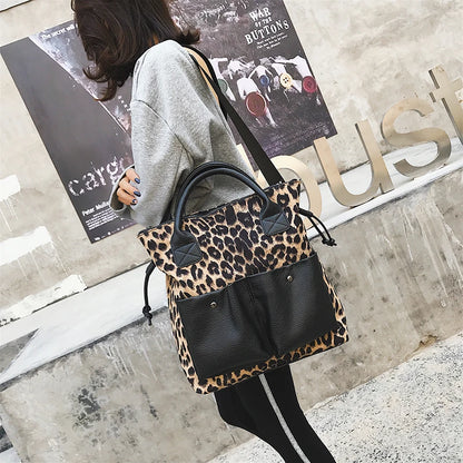 Leopard Patchwork Shoulder Bag: High-Quality, Spacious Tote Bag