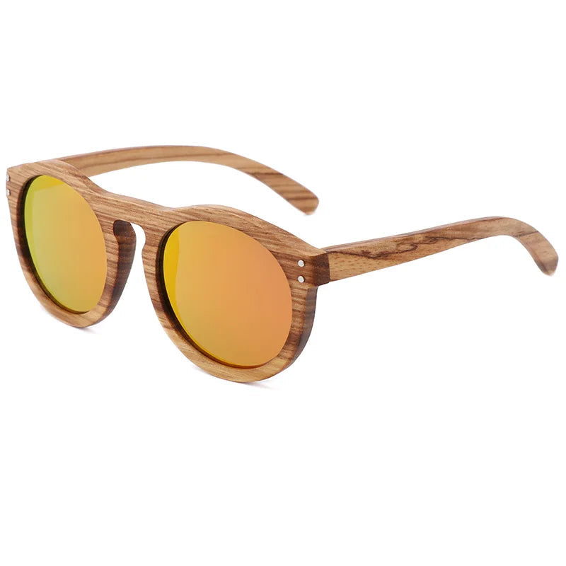 Round Wooden Polarized Sunglasses – UV400 Zebra Wood Sun Glasses