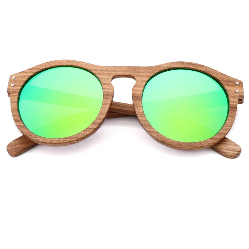 Round Wooden Polarized Sunglasses – UV400 Zebra Wood Sun Glasses