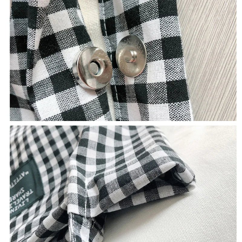 Plaid Handmade Cotton Linen Tote Foldable Canvas Shopper Shoulder Bag For Women