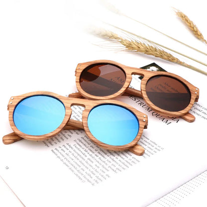 Round Wooden Polarized Sunglasses – UV400 Zebra Wood Sun Glasses