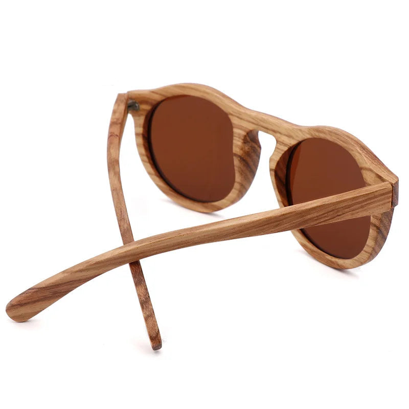 Round Wooden Polarized Sunglasses – UV400 Zebra Wood Sun Glasses