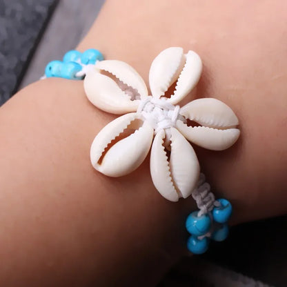 Bora Bora Beach Vibes - White Cord Cowrie Shell Flower Anklet