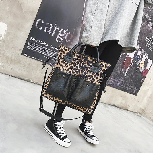 Leopard Patchwork Shoulder Bag: High-Quality, Spacious Tote Bag