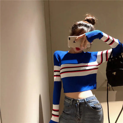 Womens Slim Color Striped Sweaters