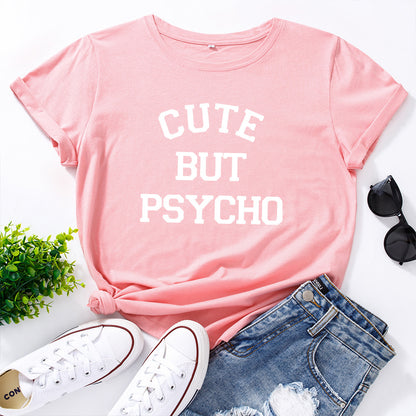 Cute But Psycho Graphic T Shirt 2025 Summer Funny Loose Crew Neck Tee Womens Casual Harajuku Print Shirt