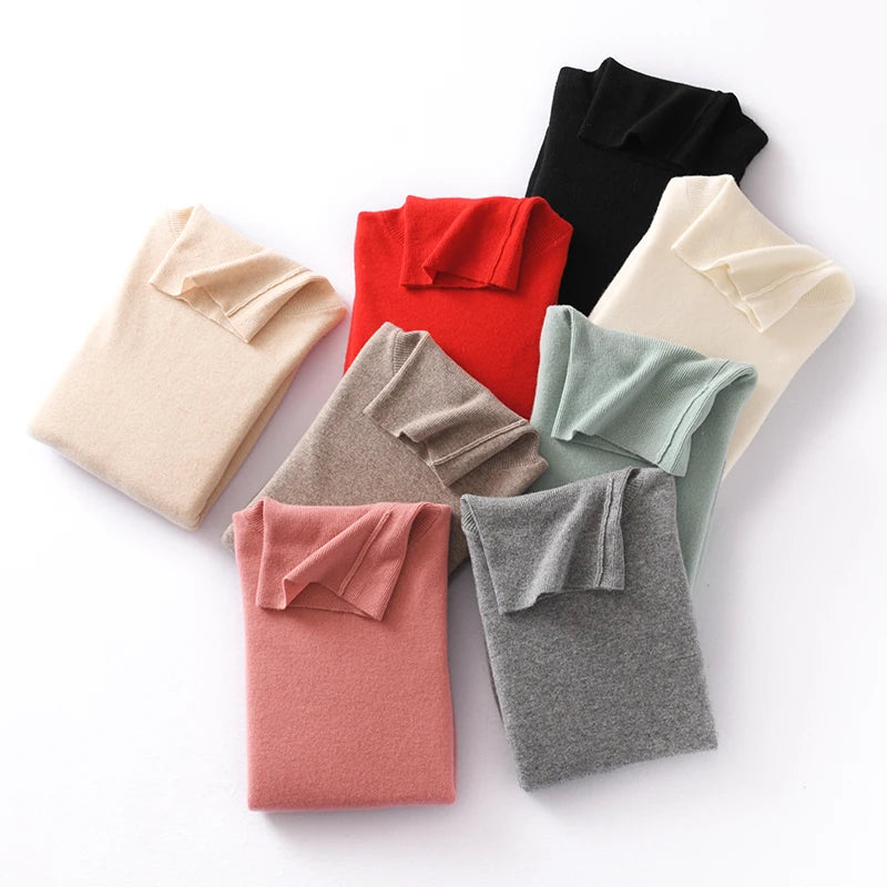 Womens Pure Wool Turtleneck Plus Size Knitted Sweaters
