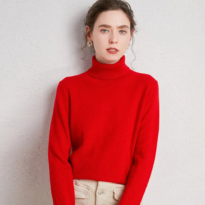 Womens Pure Wool Turtleneck Plus Size Knitted Sweaters