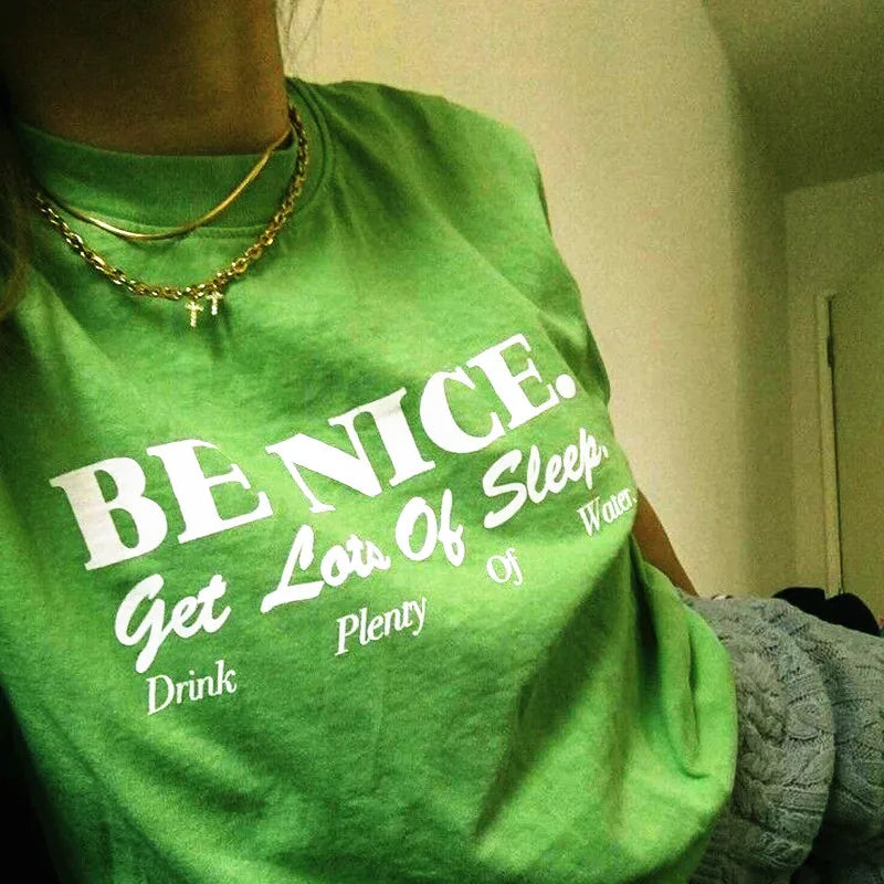 Be Nice Graphic Tee Womens Oversized Aesthetic T Shirt Inspirational Quote Harajuku Tumblr Grunge Top