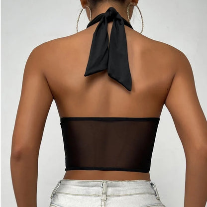 Sexy Cross Halter Corset Bustier: Backless Mesh Tank Top for Women