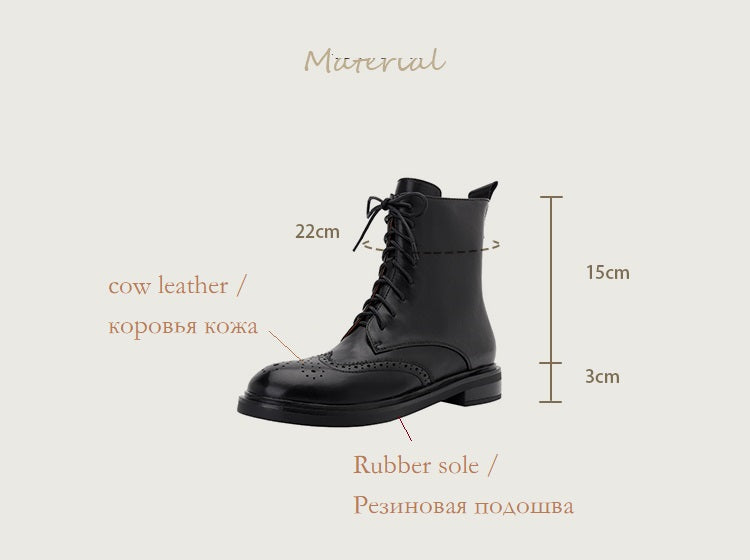 Genuine Leather Classic Style Low Heel Women Winter Boots
