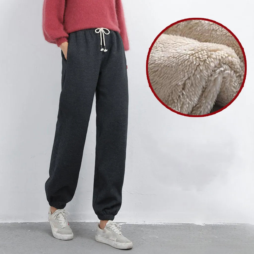 Warm Short Plush Inside Winter Cargo Pants For Women