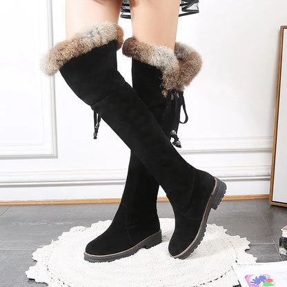 Womens Warm Leather Snow Knee High Boots Shoes