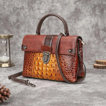 Womens Retro Crocodile Pattern Shoulder Bag 2025 Autumn Winter Fashion Small Square Crossbody