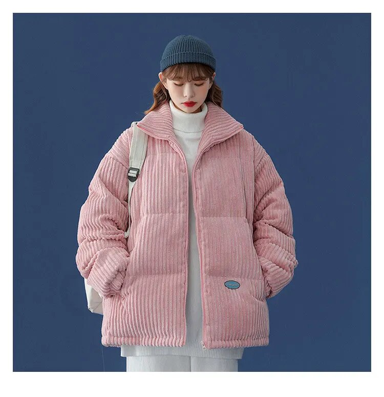 New Streetwear Style Stand Collar Cotton Filled Puffy Coats