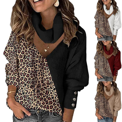 2025 Womens Patchwork Hoodie Leopard Print Drawstring Sweatshirt Casual Long Sleeve Pullover Top