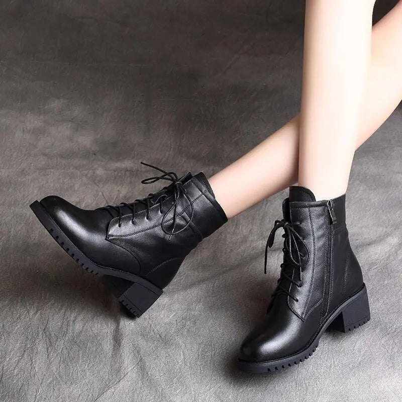 Womens Round Head Lace Up Chelsea Boots For Winter