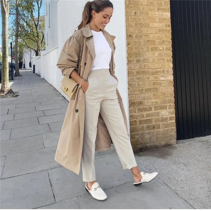 Elegant High-Waisted Beige Trousers: Stylish Office Fashion