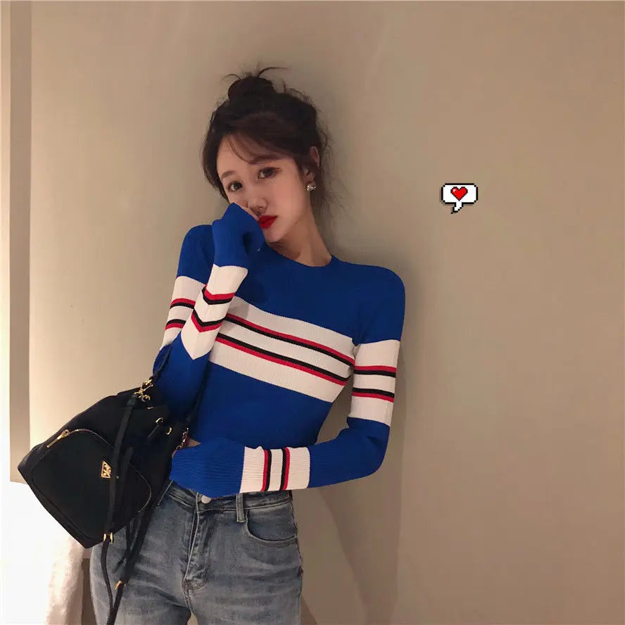 Womens Slim Color Striped Sweaters