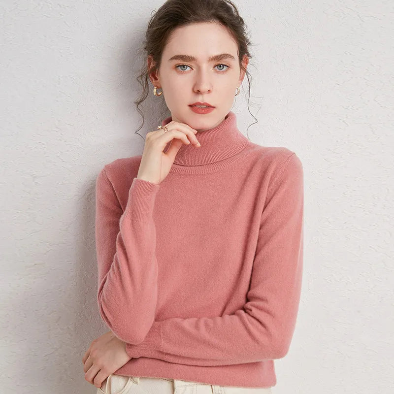 Womens Pure Wool Turtleneck Plus Size Knitted Sweaters