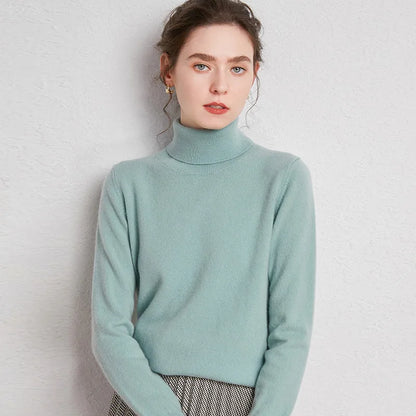 Womens Pure Wool Turtleneck Plus Size Knitted Sweaters