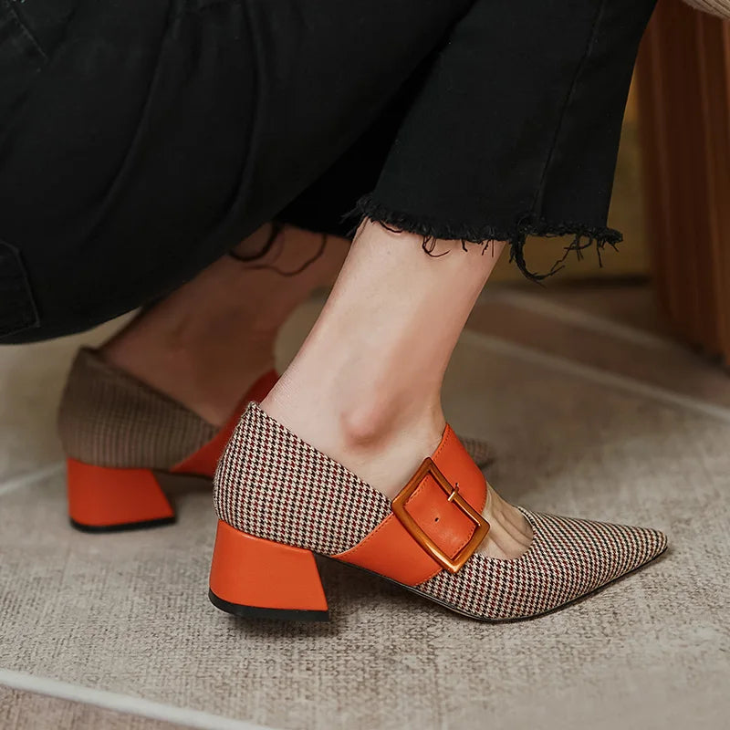 Orange Belt Elegant High Heel Pointed Toe Shoes For Women