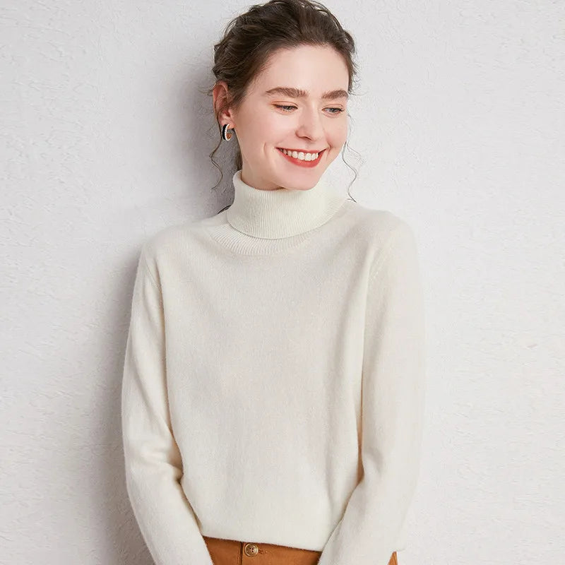 Womens Pure Wool Turtleneck Plus Size Knitted Sweaters