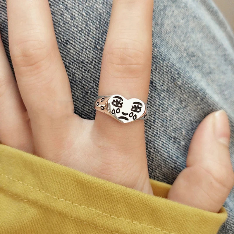Cry Face Statement Ring – Adjustable Cute & Trendy Women’s Ring