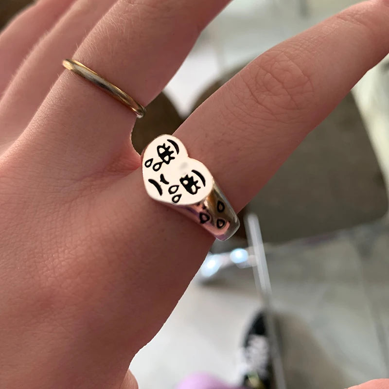 Cry Face Statement Ring – Adjustable Cute & Trendy Women’s Ring