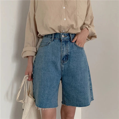 Casual Streetwear High Waist Womens Dark Blue Jean Shorts