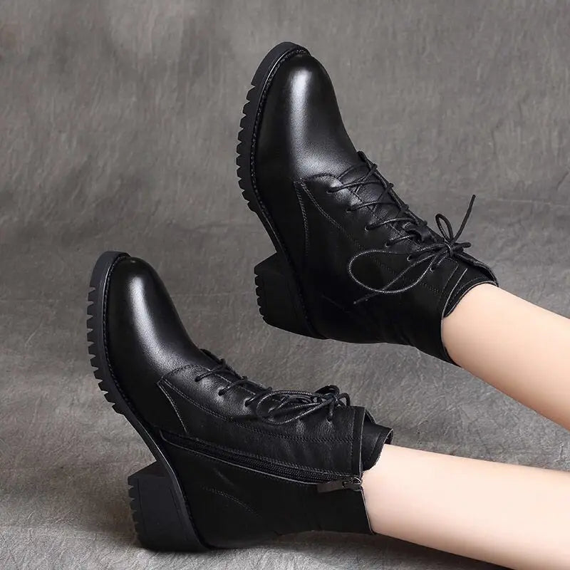 Womens Round Head Lace Up Chelsea Boots For Winter