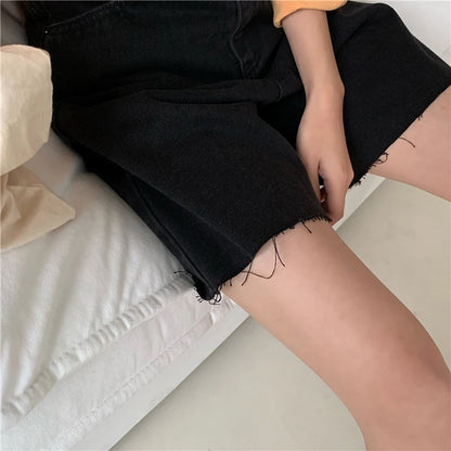 Casual Streetwear High Waist Womens Dark Blue Jean Shorts