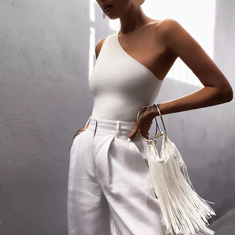 Sport Style One Shoulder Summer Outfits Crop Tops