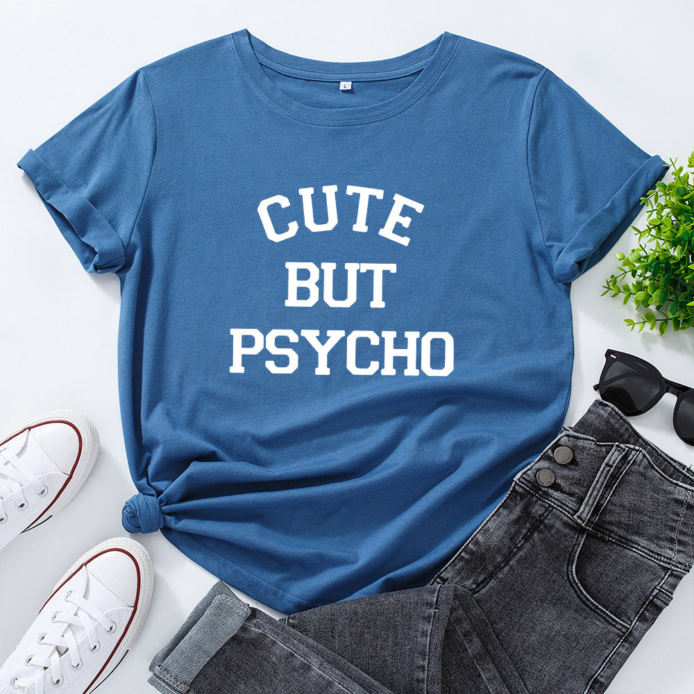 Cute But Psycho Graphic T Shirt 2025 Summer Funny Loose Crew Neck Tee Womens Casual Harajuku Print Shirt