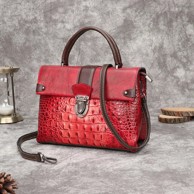 Womens Retro Crocodile Pattern Shoulder Bag 2025 Autumn Winter Fashion Small Square Crossbody
