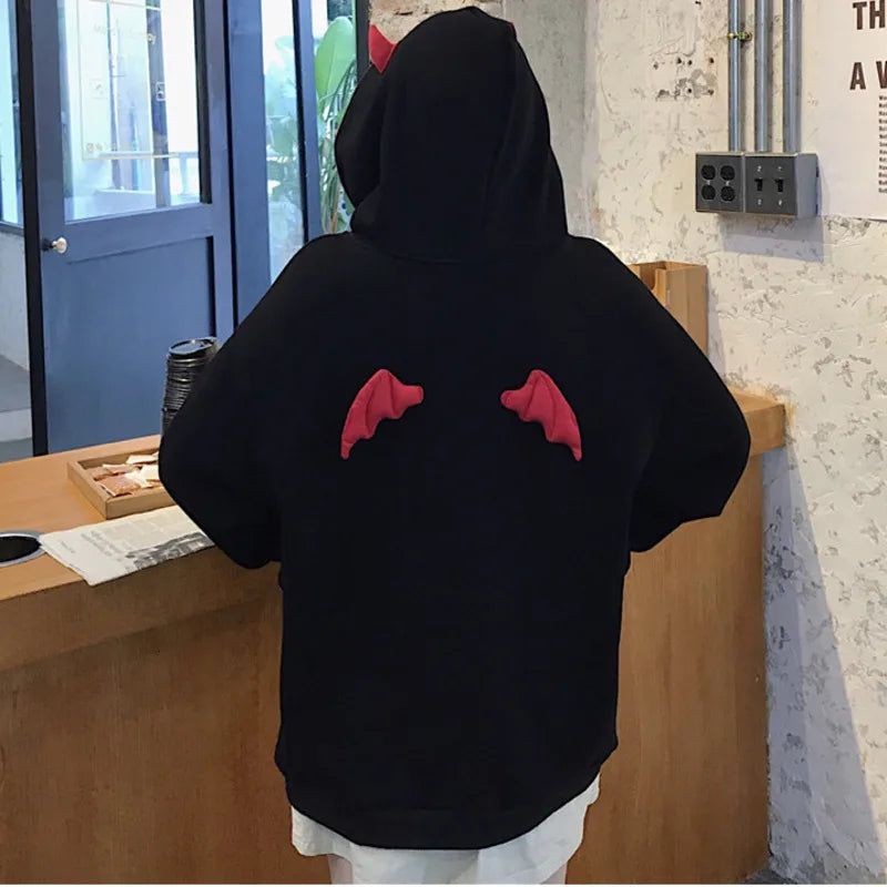 Retro American Style Little Devil Horn Themed Winter Hoodies