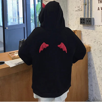 Retro American Style Little Devil Horn Themed Winter Hoodies